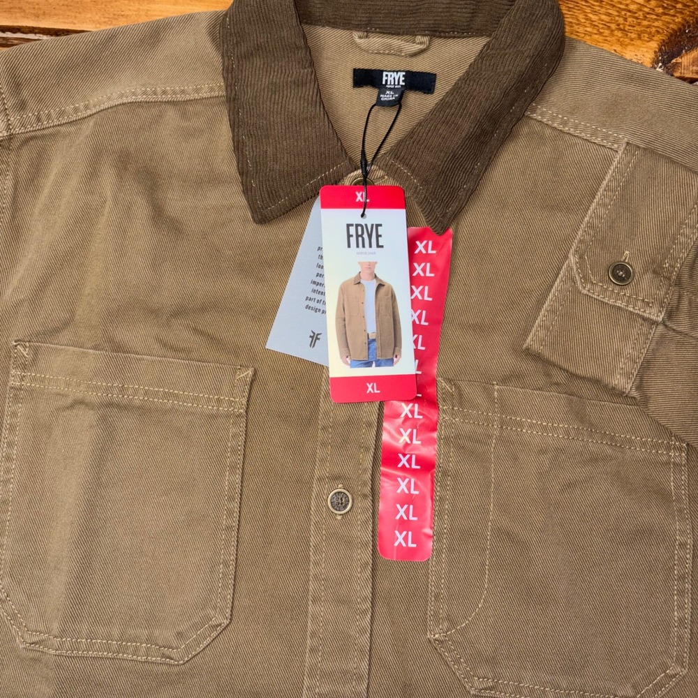 Frye Barn Shacket Mens XL Brown Corduroy Collar Cotton Utility Shirt Jacket NEW